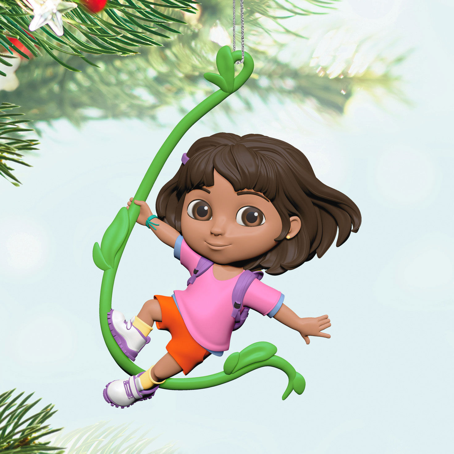 Dora Swinging on Vine Keepsake Ornament hanging on tree image number 2