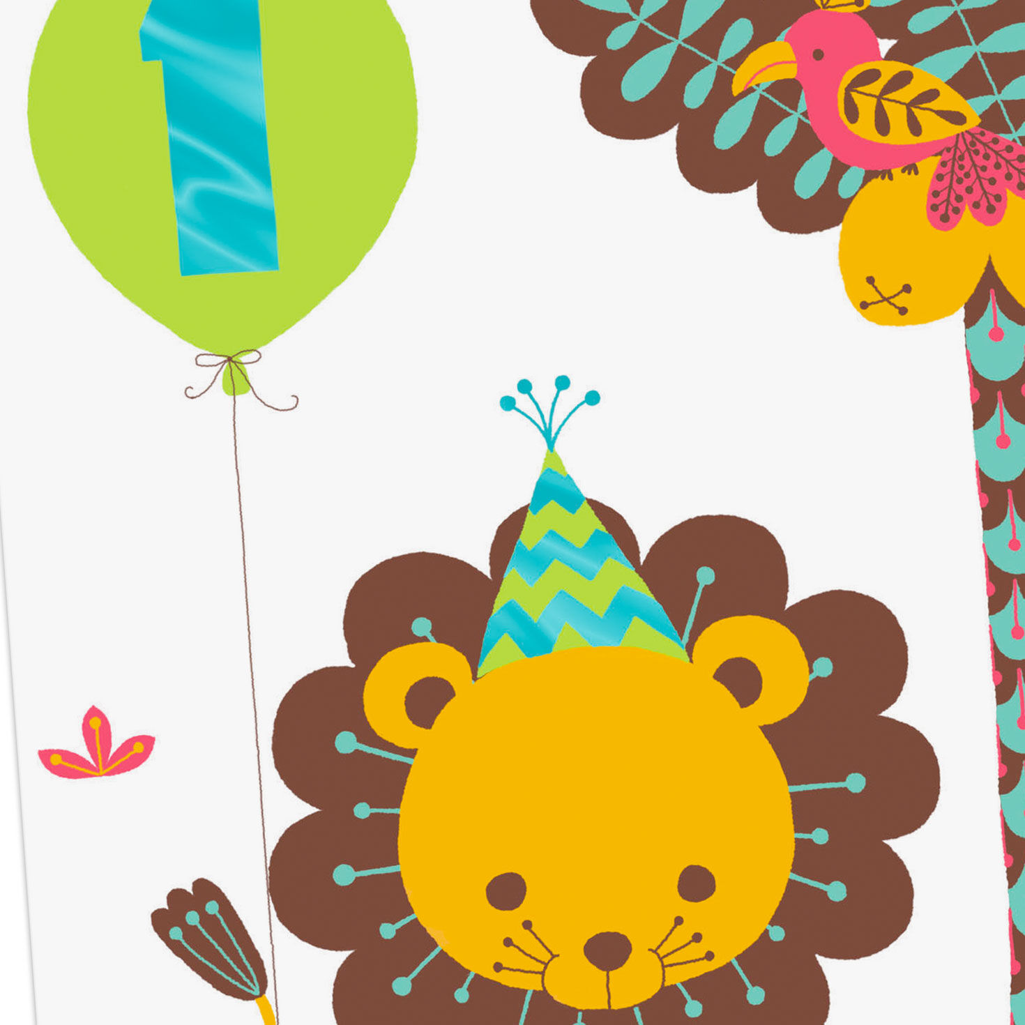 Lion Cub and Balloon Boys First Birthday Card Card Front Detail image number 4