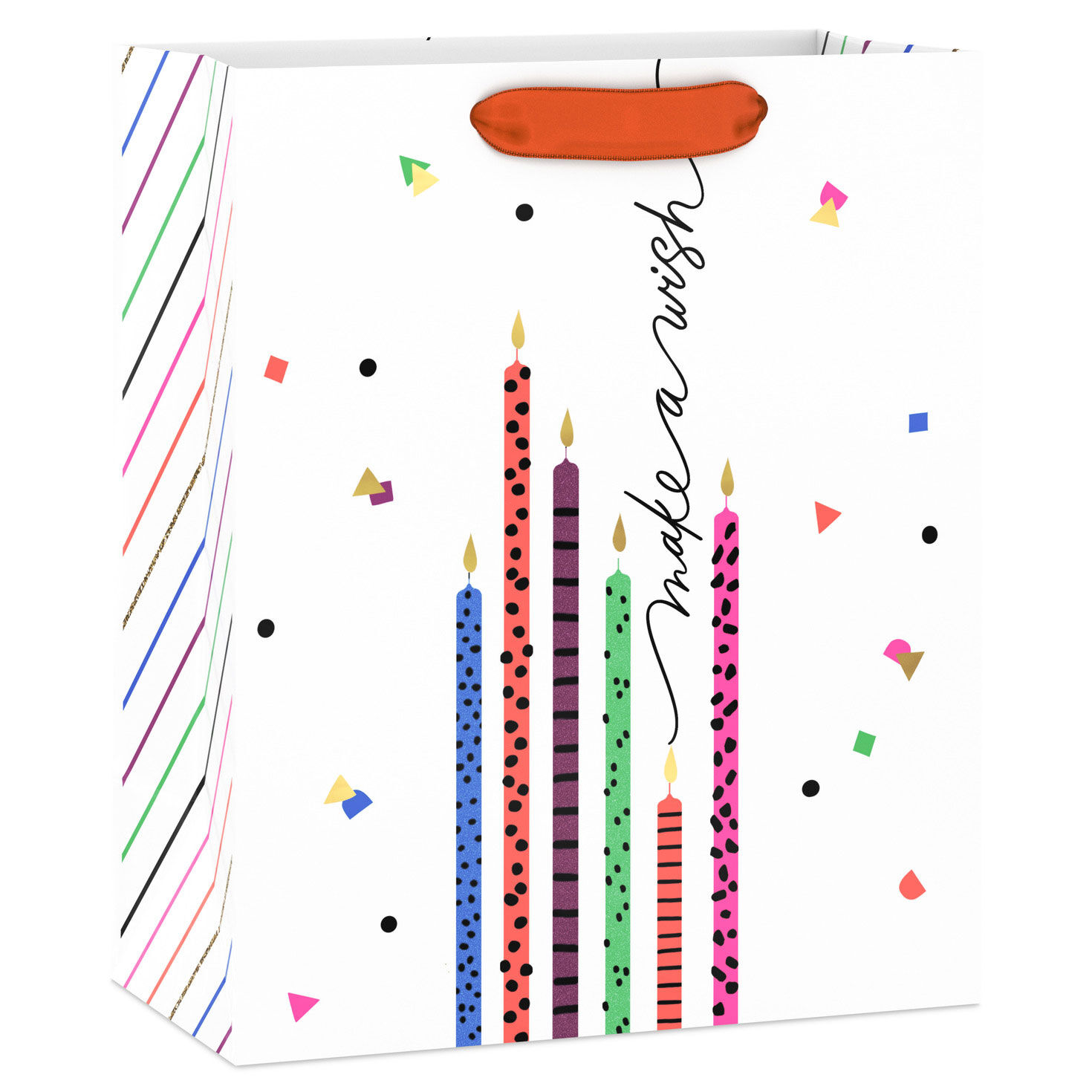 9.6" Colorful Birthday Candles on White Medium Gift Bag