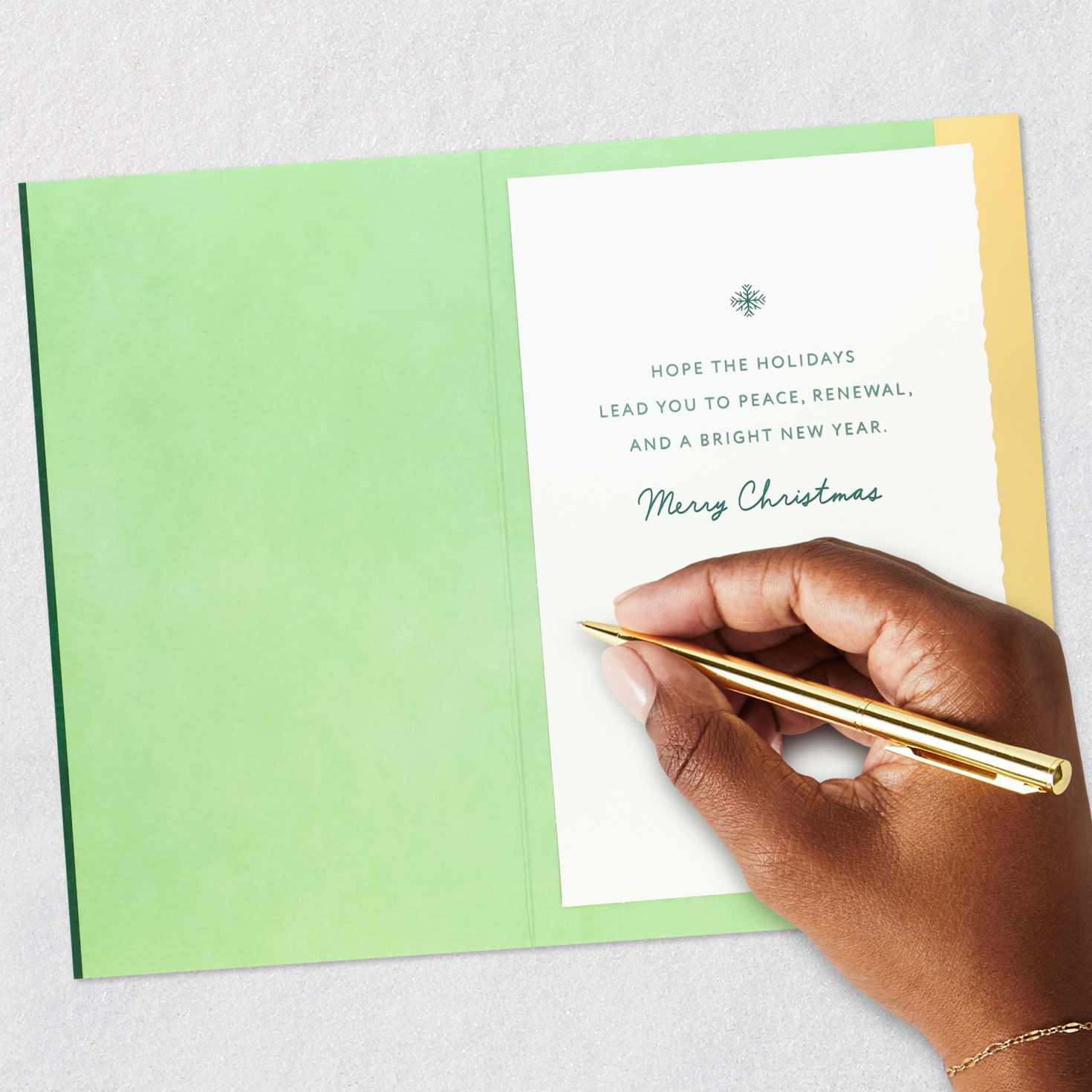 Green Lantern with Gold Snowflakes Christmas Card Signing card image number 6