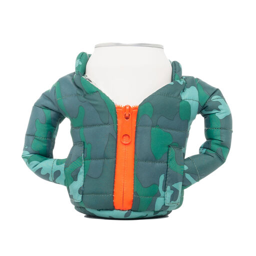 Puffin Green Camo Puffy Jacket Can and Bottle Cooler, 