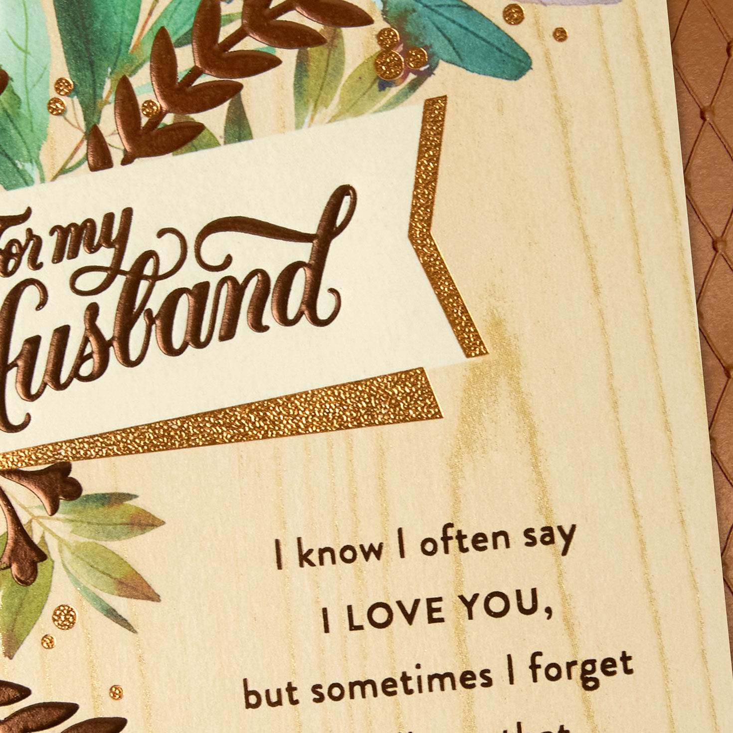 Leaves on Woodgrain Religious Father's Day Card for Husband Card Cover Detail image number 5