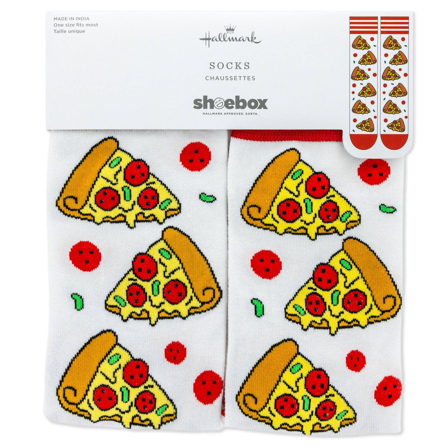 Slices of Pizza and Pepperoni Novelty Crew Socks package front image number 5