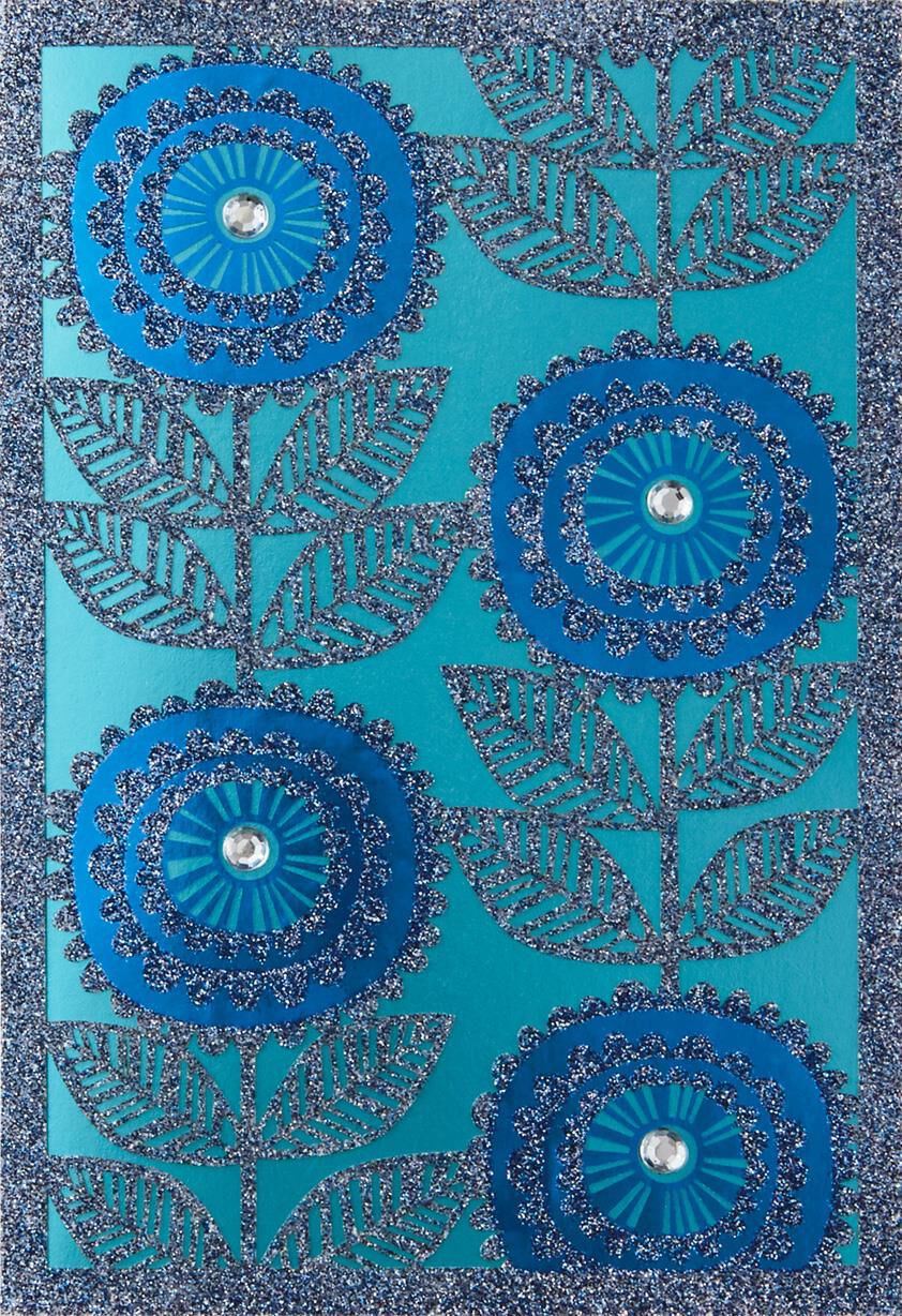 Blue Sparkle Flowers Blank Card
