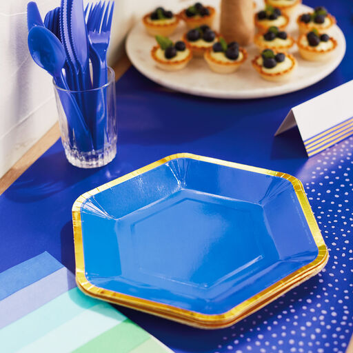 Color Pop 60-Piece Tableware Premium Party Kit, Blue Hexagon, 