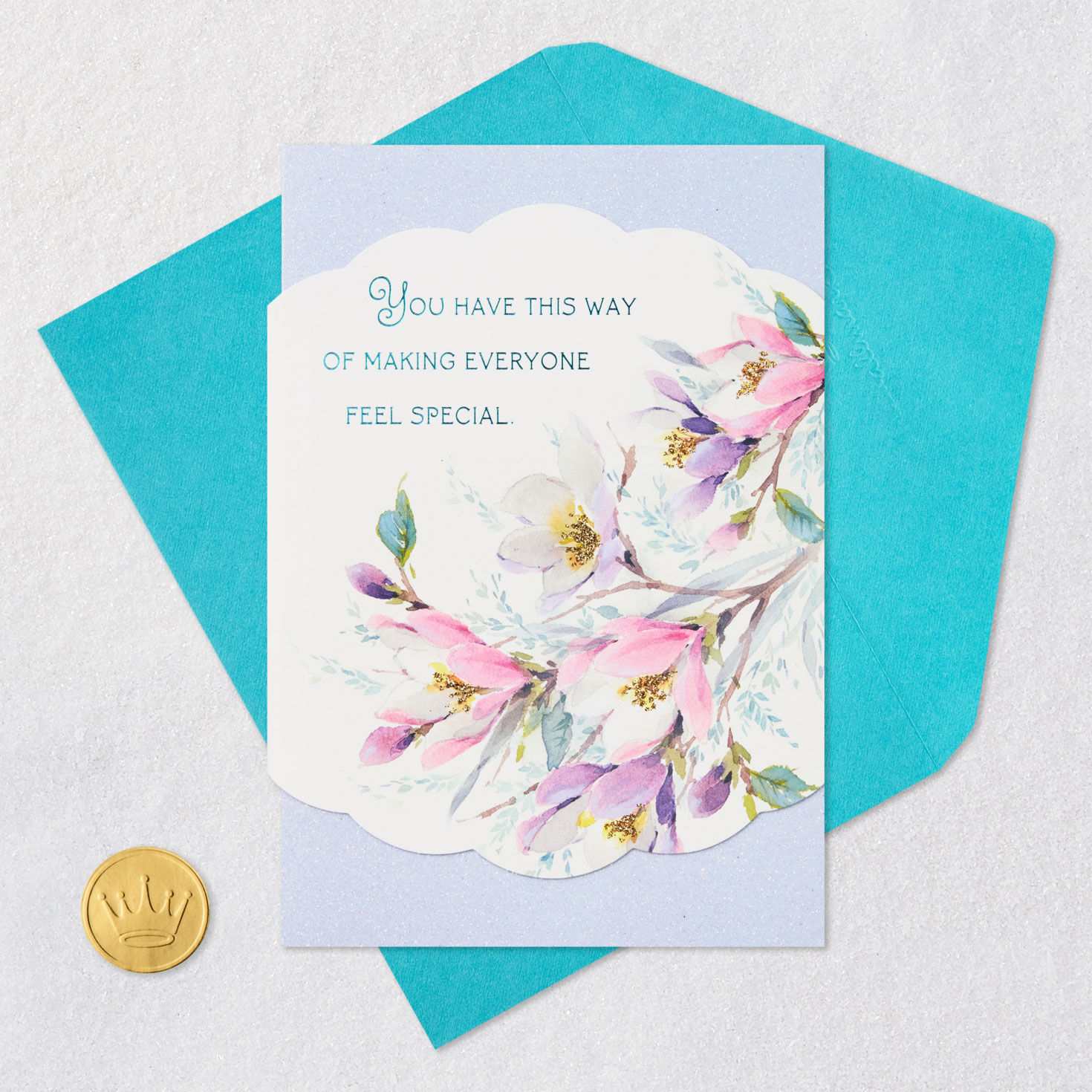 Watercolor Flowers on Scallops Mother's Day Card Card Front with Envelope and Gold Seal image number 5