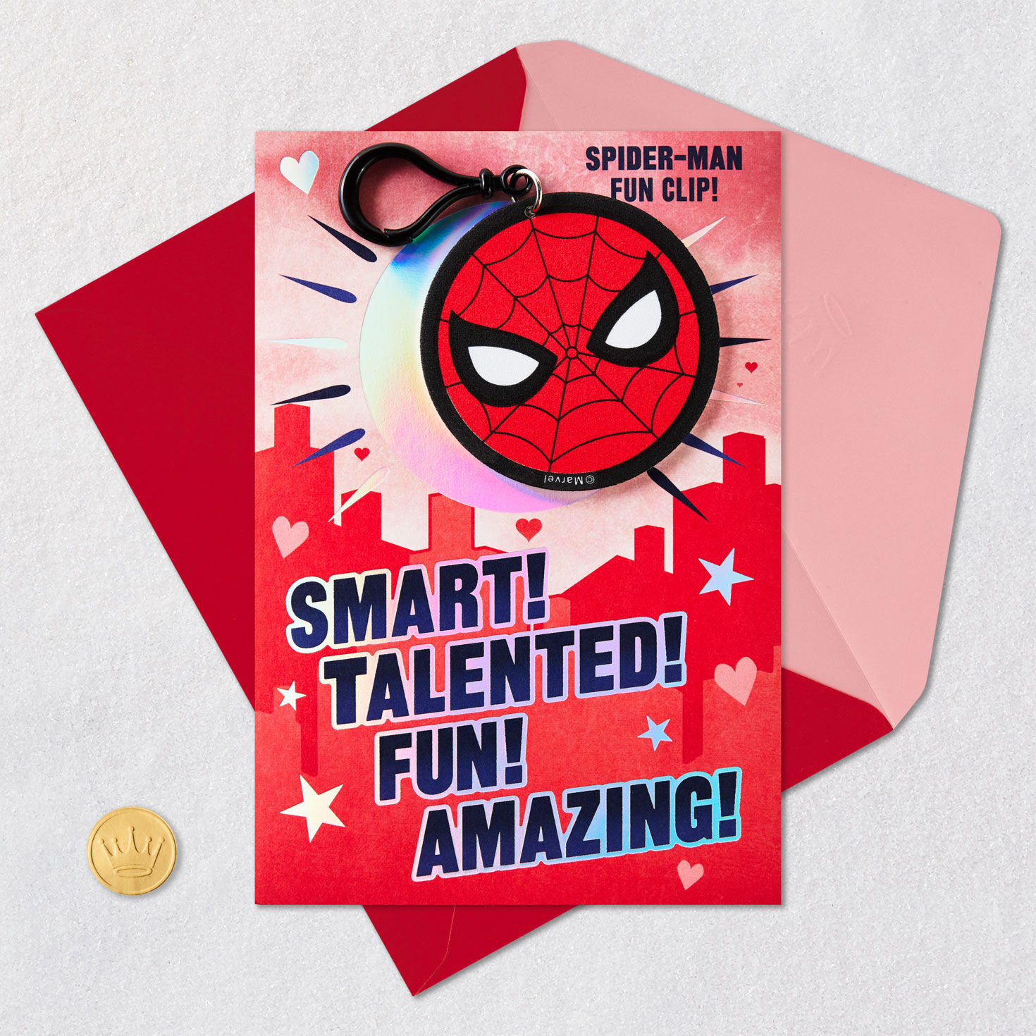 Marvel Spider-Man Kids Valentine's Day Card With Clip Card Front with Envelope and Gold Seal image number 6