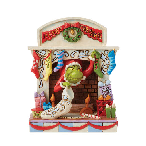 Jim Shore Grinch Peeking Out of Fireplace Figurine, 5.5", 