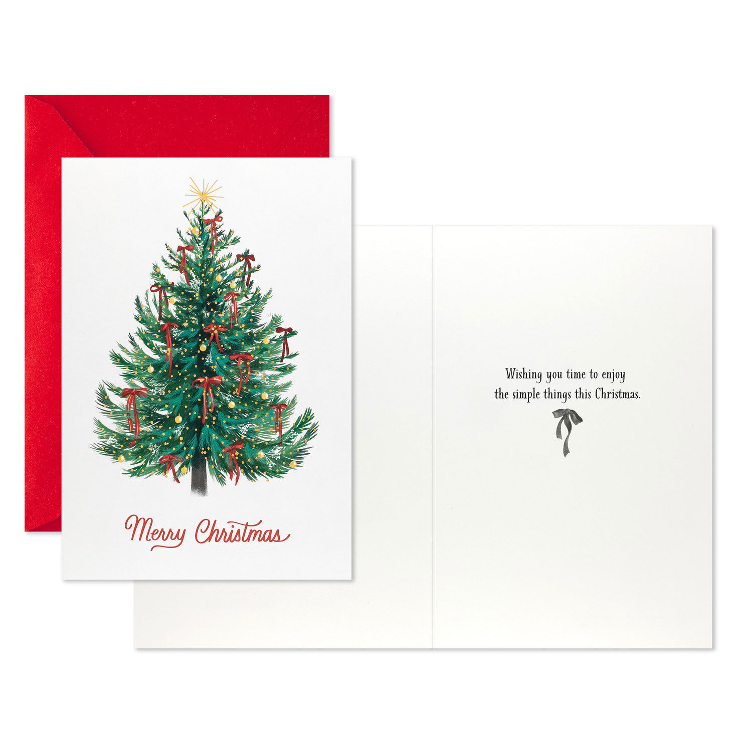 Decorated Green Tree Boxed Christmas Cards Card Front with Sentiment image number 3