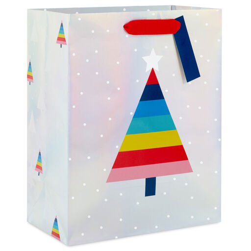 9.6" Rainbow Stripe Tree Medium Christmas Gift Bag, 