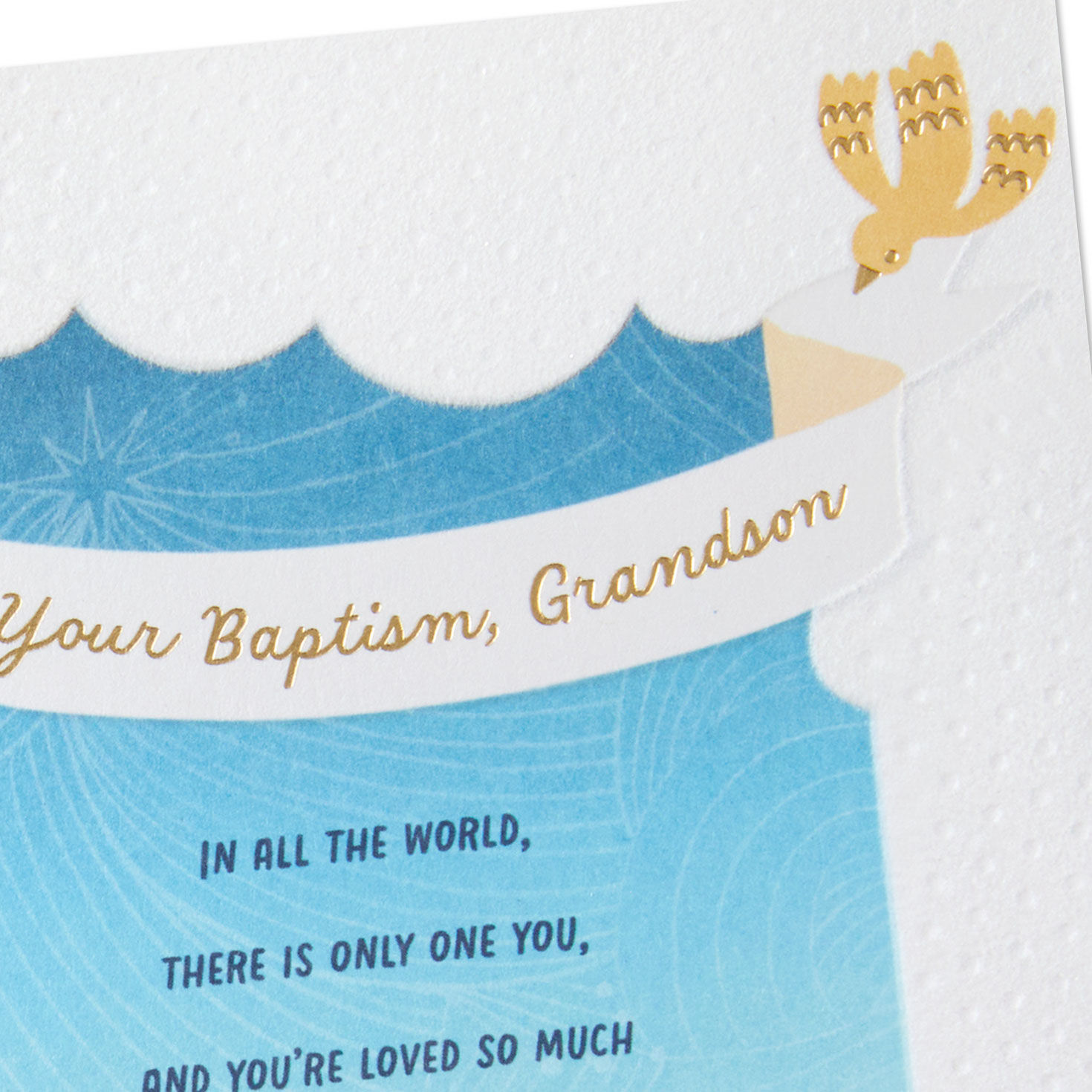 Teddy Bear on Blue Christian Baptism Card for Grandson Card Front Detail image number 5