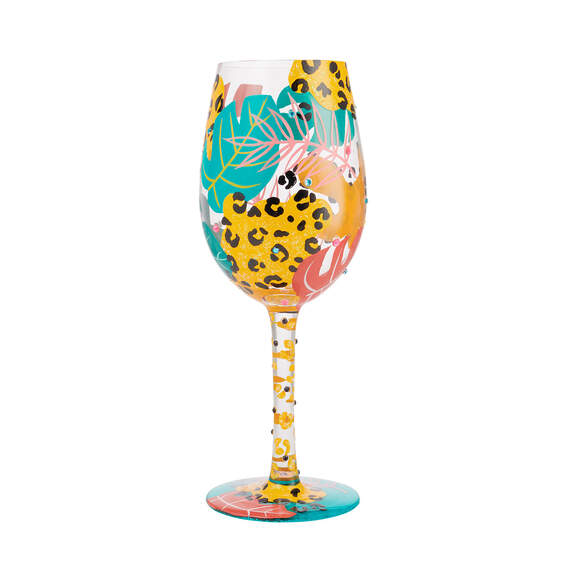 Lolita Jungle Vibes Animal Print Handpainted Wine Glass, 15 oz.
