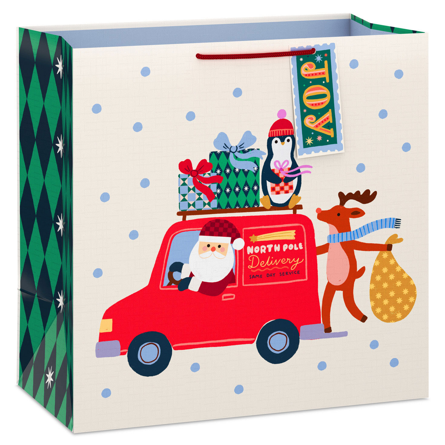 15" Santa Delivery Truck Extra-Deep Christmas Gift Bag With Gift Tag