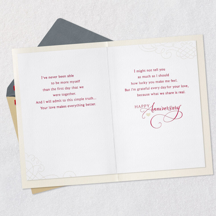 Magenta Heart and Ribbon Anniversary Card for Wife Open card with envelope image number 4