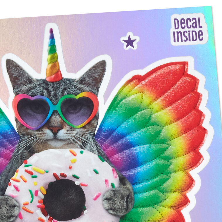 Go Over the Top Unicorn Cat 8th Birthday Card With Decal, , large image number 4