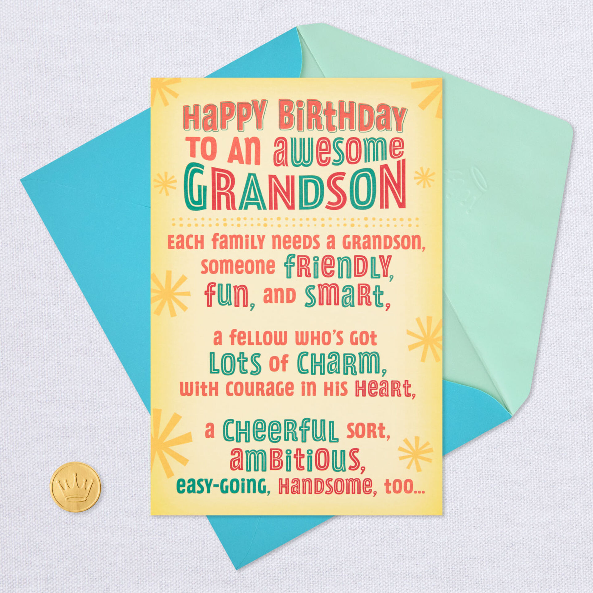 Cheerful, Handsome, Fun, Smart Grandson Birthday Card - Greeting Cards ...