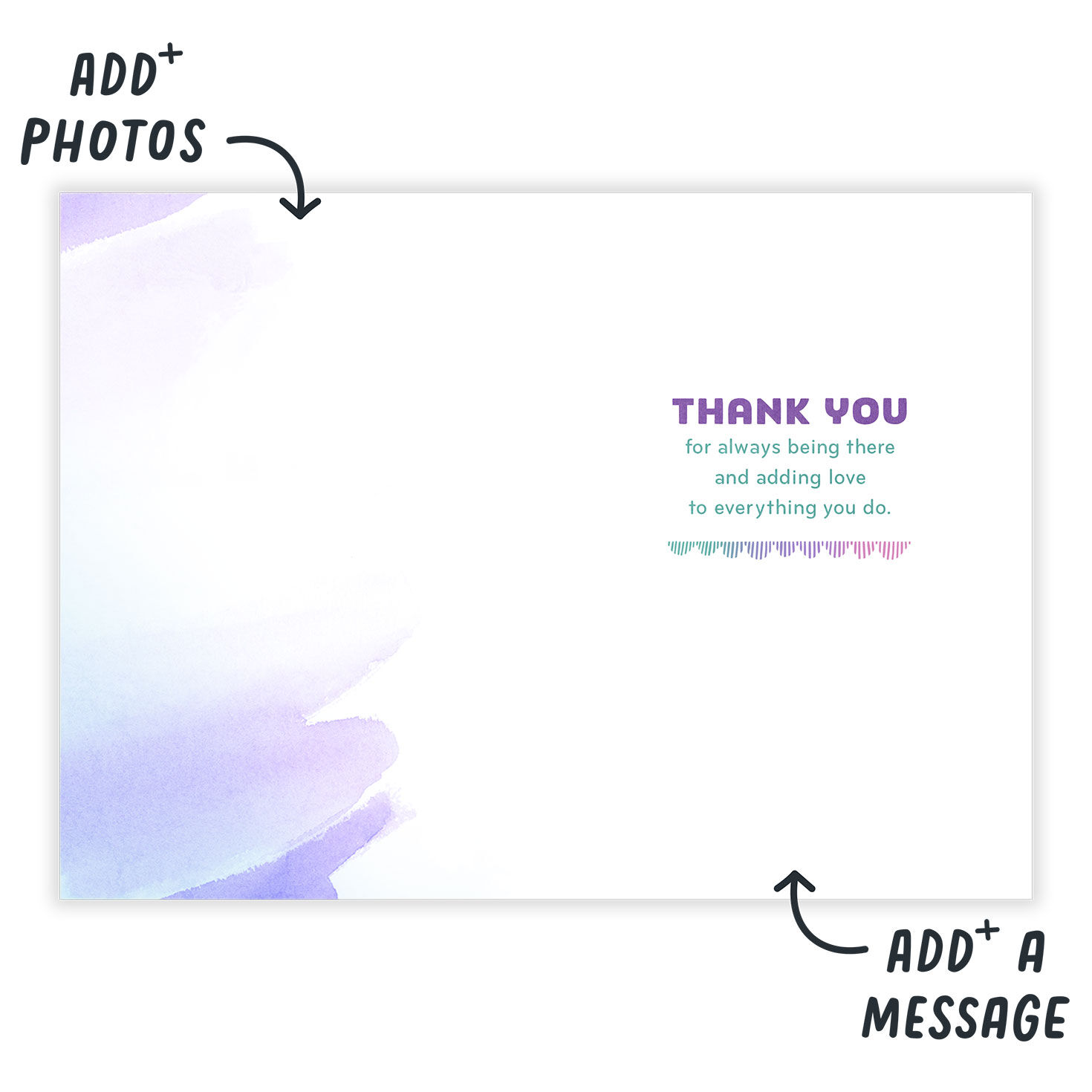 Photo Heart on Purple Personalized Mother's Day Card Open Card indicating personalization image number 3