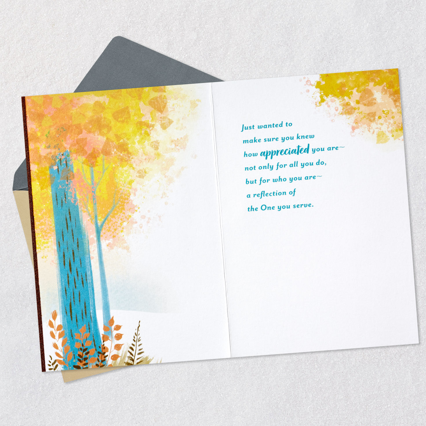 Sunny Forest Religious Pastor Appreciation Card Open card with envelope image number 3