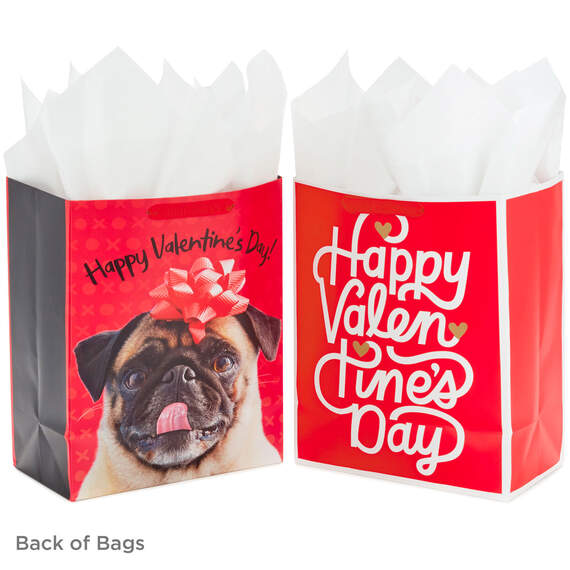 13" Pug and Happy Valentine's Day 2-Pack Large Gift Bags With Tissue Paper, , large image number 6