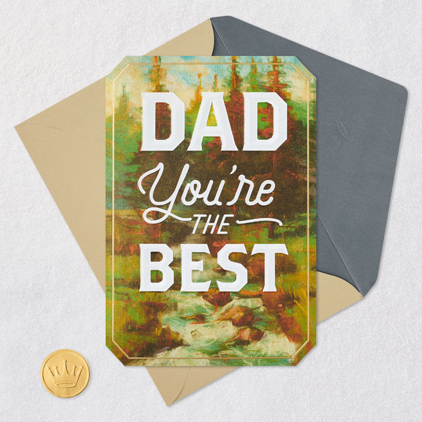 Forest Stream Painting Dad Father's Day Card Card Front with Envelope and Gold Seal image number 5
