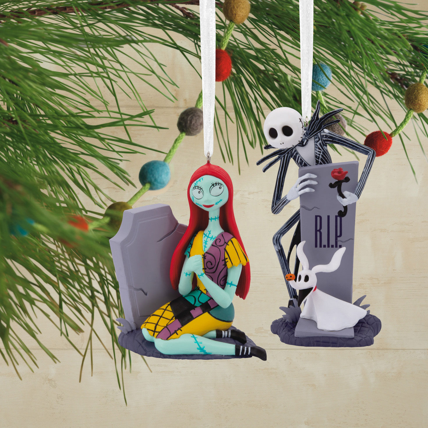 Disney Tim Burton's The Nightmare Before Christmas Jack and Sally With Tombstones Hallmark Ornaments, Set of 2, , large image number 5