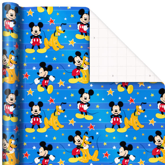 Disney Mickey Mouse and Pluto on Blue Wrapping Paper, 17.5 sq. ft.