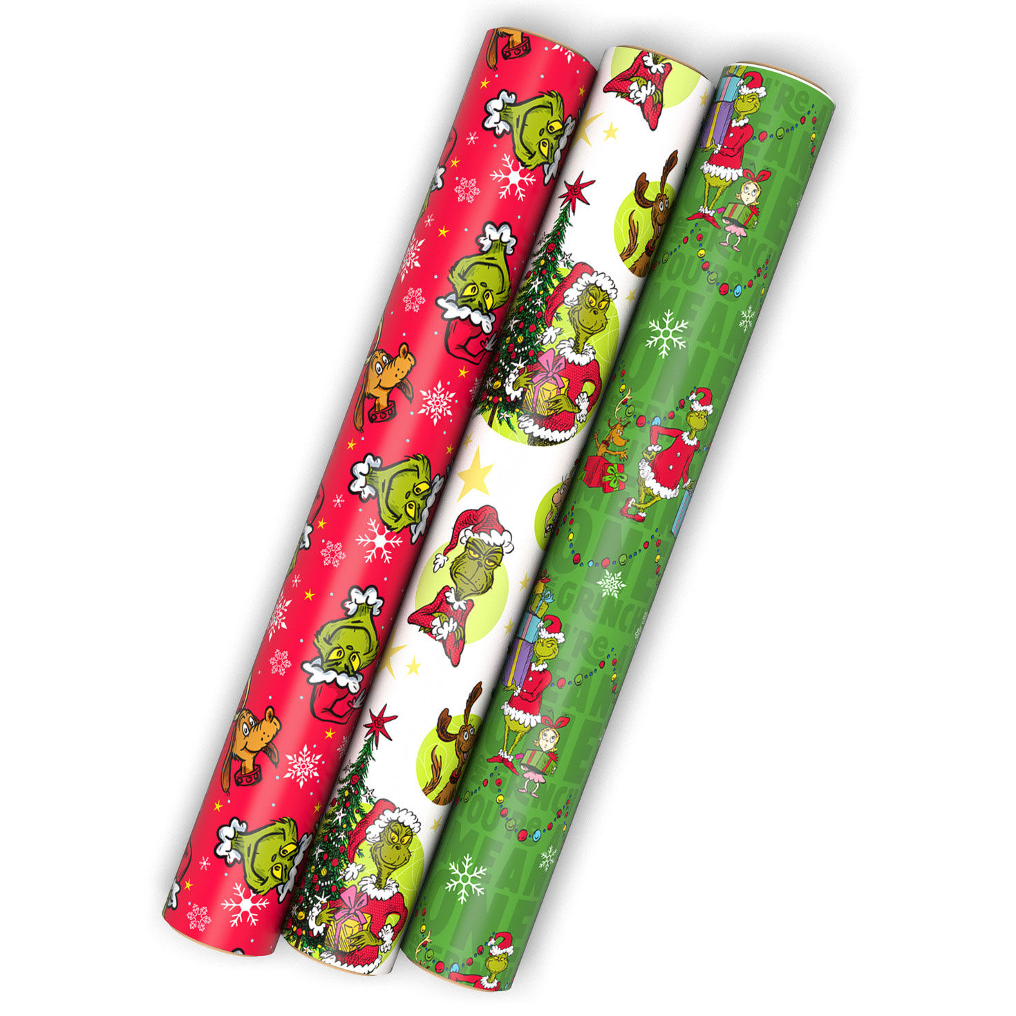 Dr. Seuss's How the Grinch Stole Christmas!™ Red, Green and White 3-Pack Assorted Christmas Wrapping Paper Mini Roll Bundle, 54 sq. ft. total