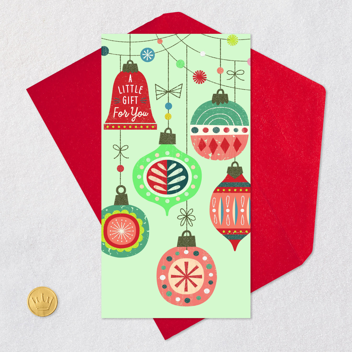 Holiday Ornaments Money Holder Christmas Card Card Front with Envelope and Gold Seal image number 6