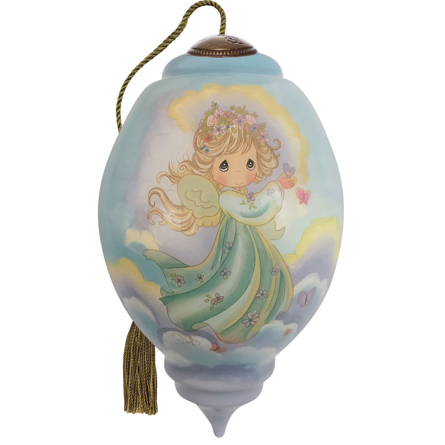 Ne'Qwa Art Precious Moments Peace on Earth Angel Glass Christmas Ornament