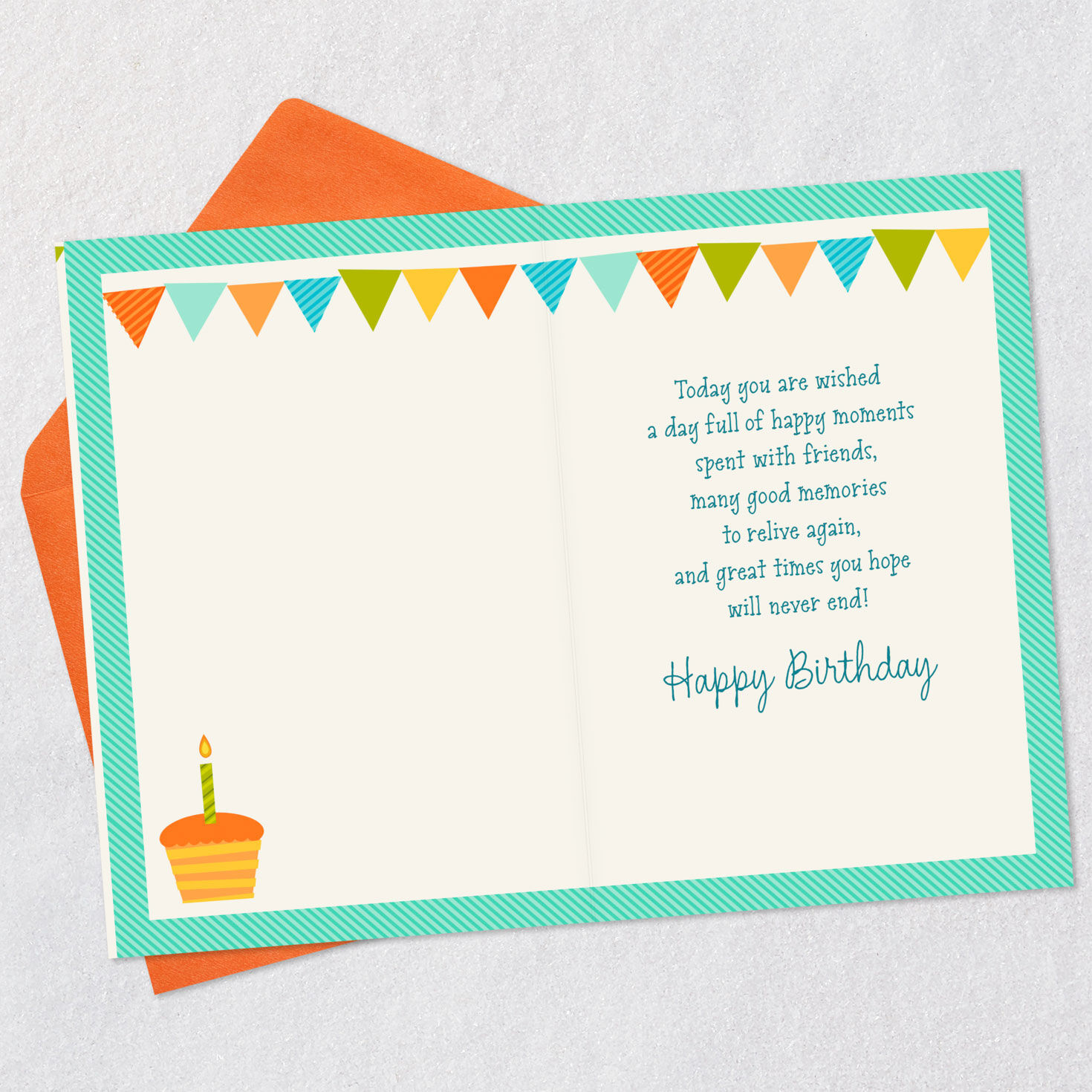 Cupcakes and Candles Happy Birthday Card Open card with envelope image number 3