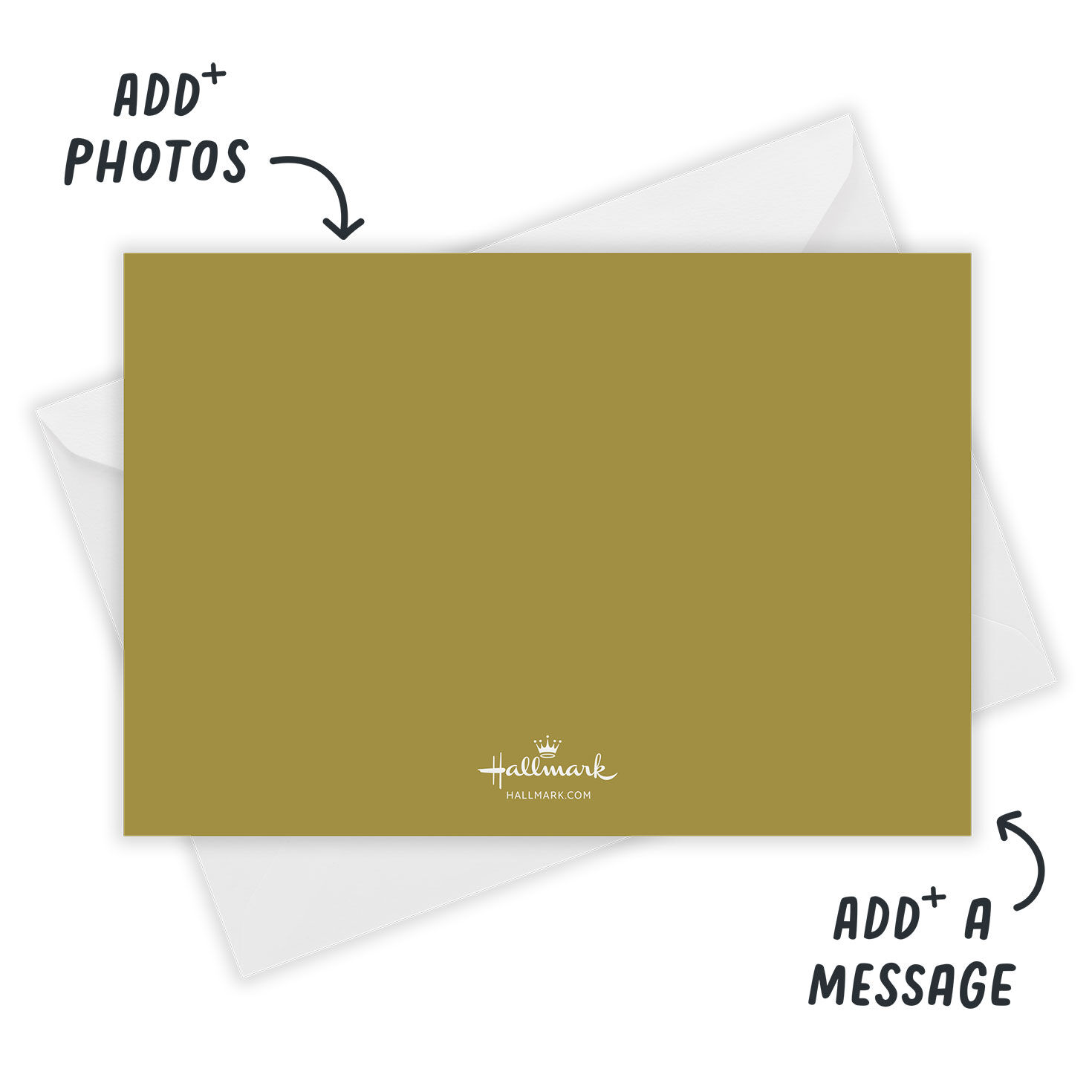 Joy Peace Love on Green Personalized Photo Card Card back with Envelope indicating personalization image number 3