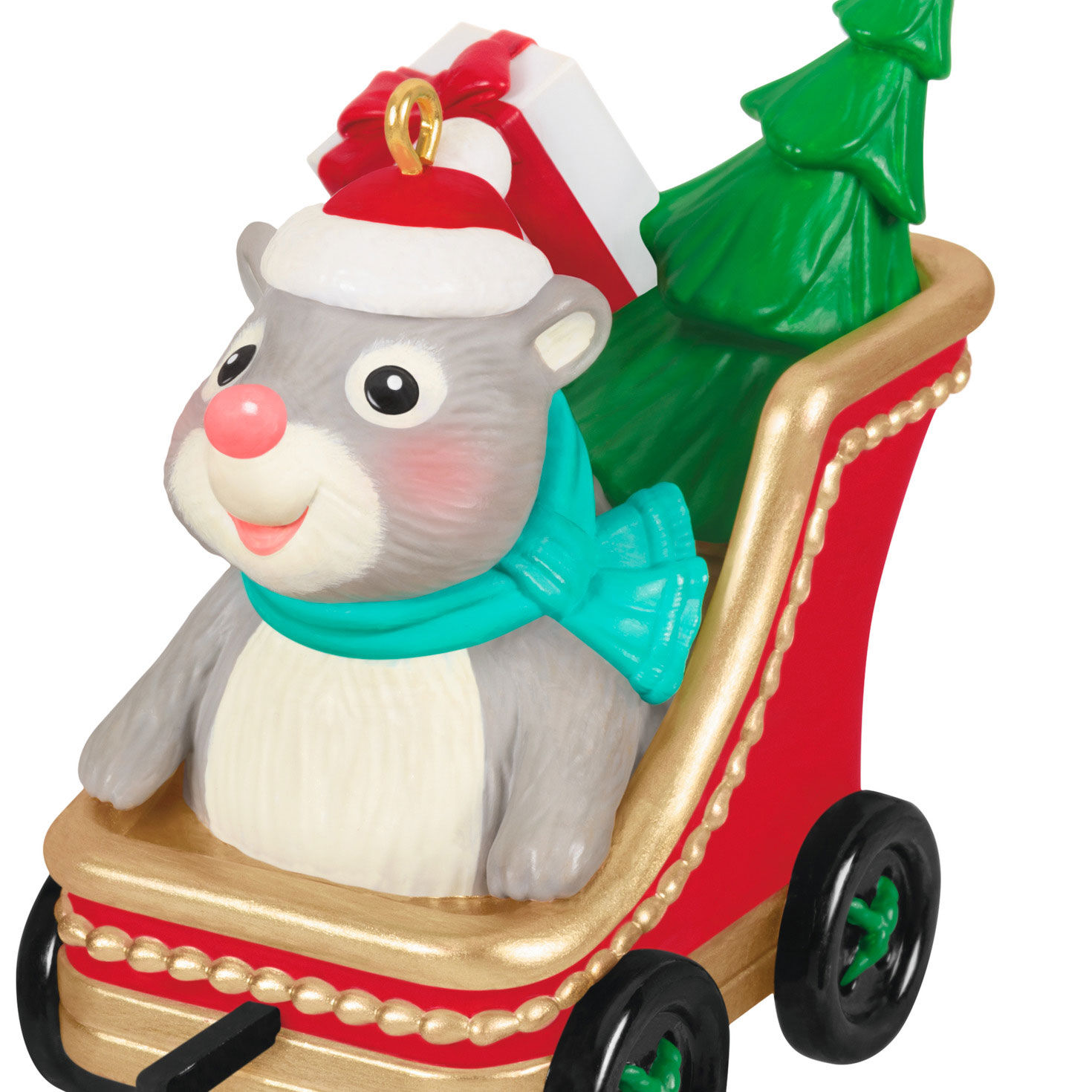 Hamster in Sleigh With Tree Keepsake Ornament closeup view image number 5