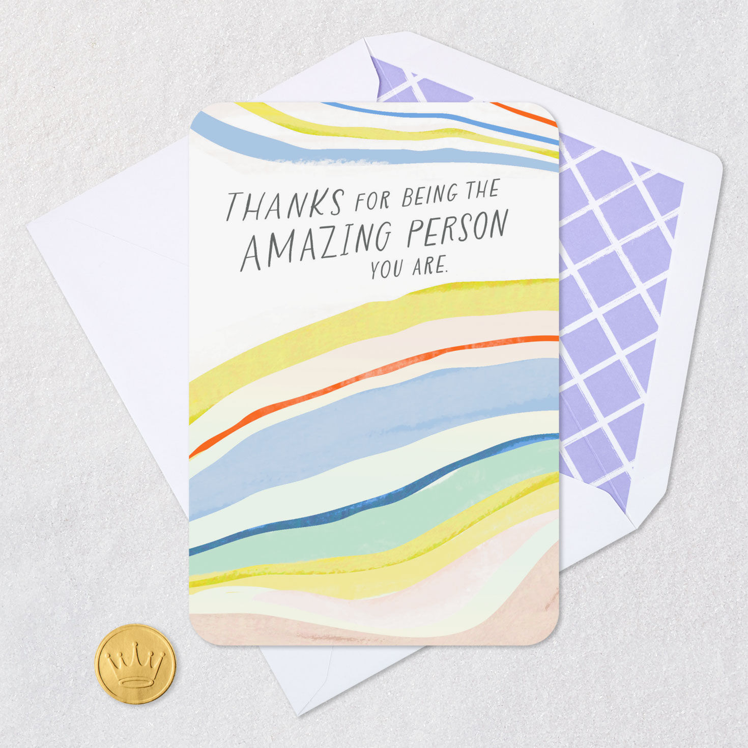 Colorful Watercolor Waves Blank Appreciation Card Card Front with Envelope and Gold Seal image number 4