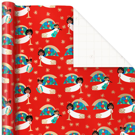 Flying Angels on Red Christmas Wrapping Paper, 40 sq. ft., 