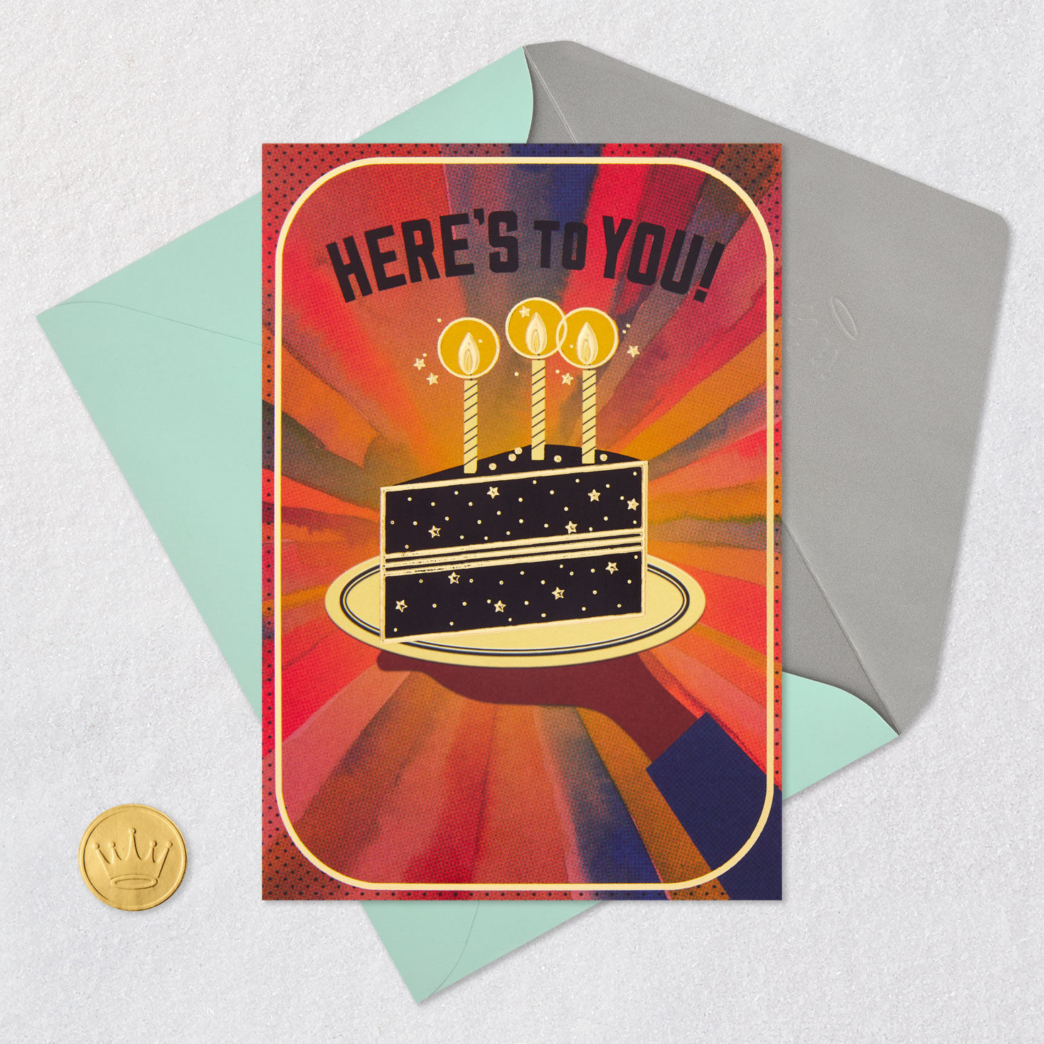 Cake on Plate With Watercolor Rays Birthday Card  image number 5