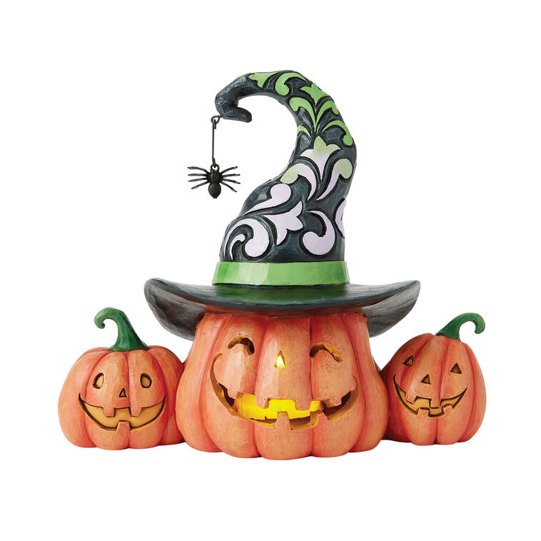 Jim Shore Three Halloween Jack-o'-Lanterns Figurine With Light, 6.1" H