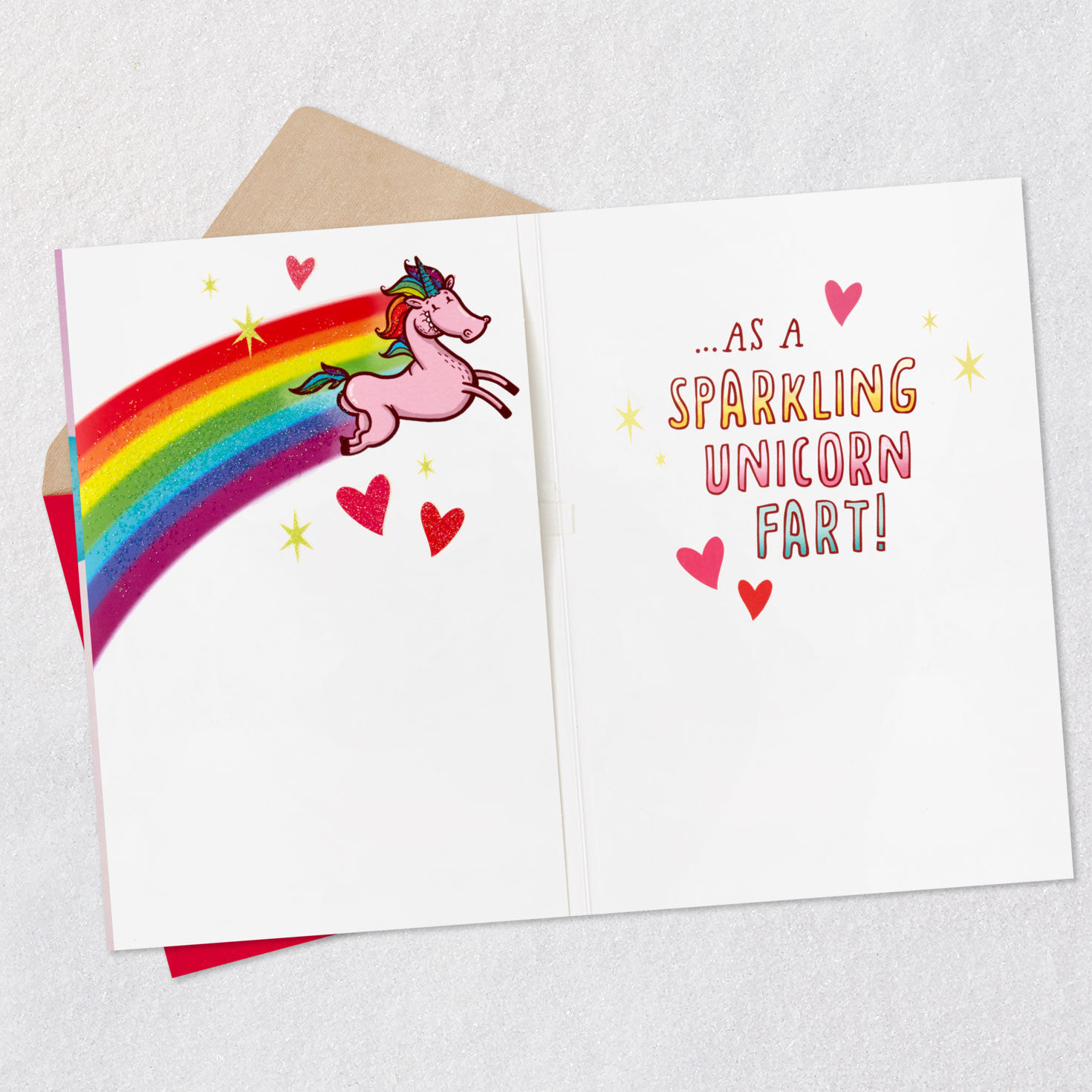 Unicorn Fart Funny Valentine's Day Card With Sound Open card with envelope image number 3