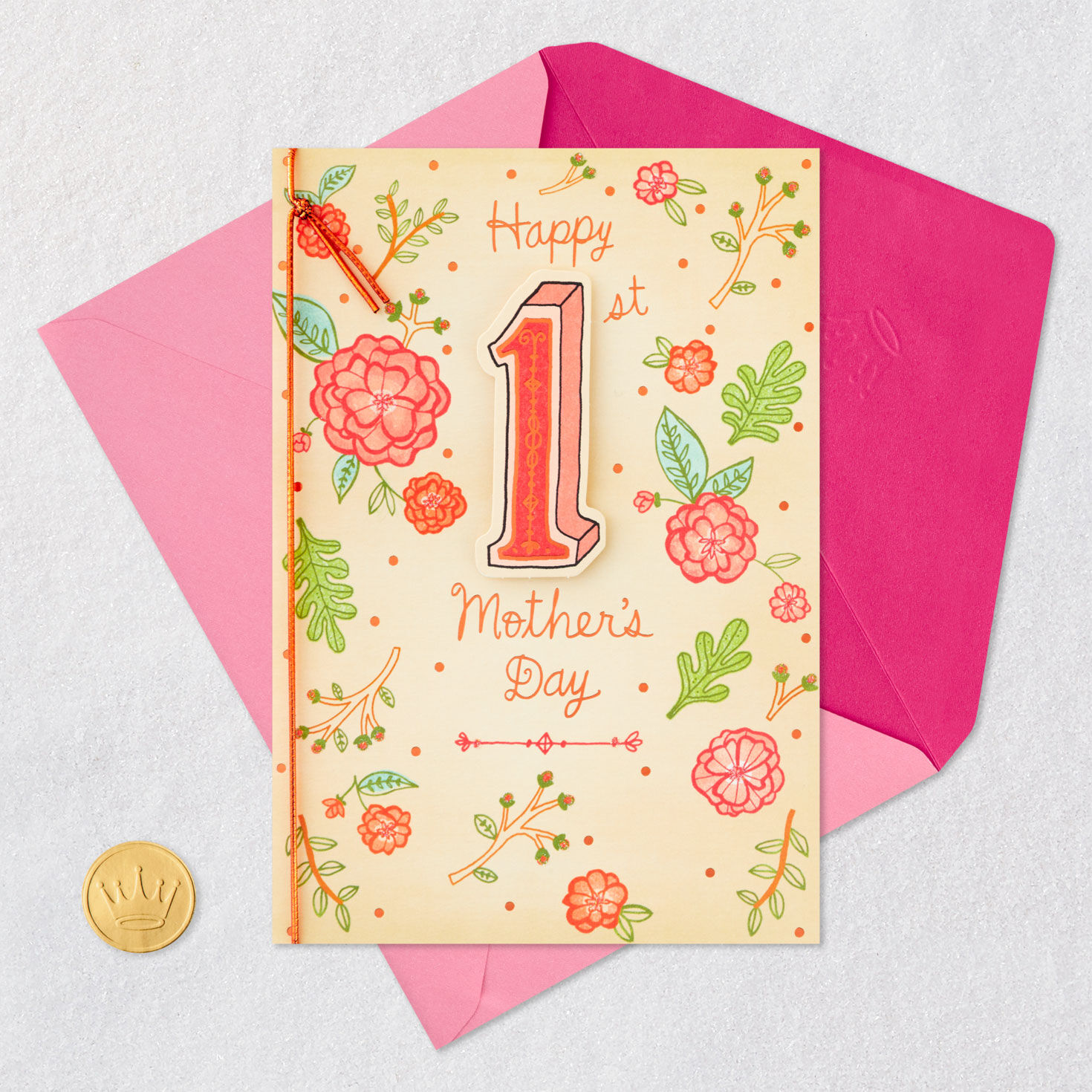 Flowers, Leaves and Branches 1st Mother's Day Card Card Front with Envelope and Gold Seal image number 5