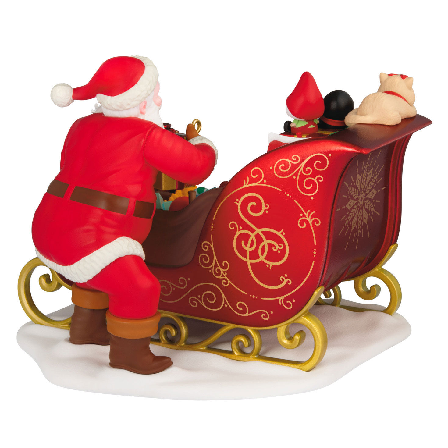 Santa With Sleigh of Toys Keepsake Ornament back image number 2