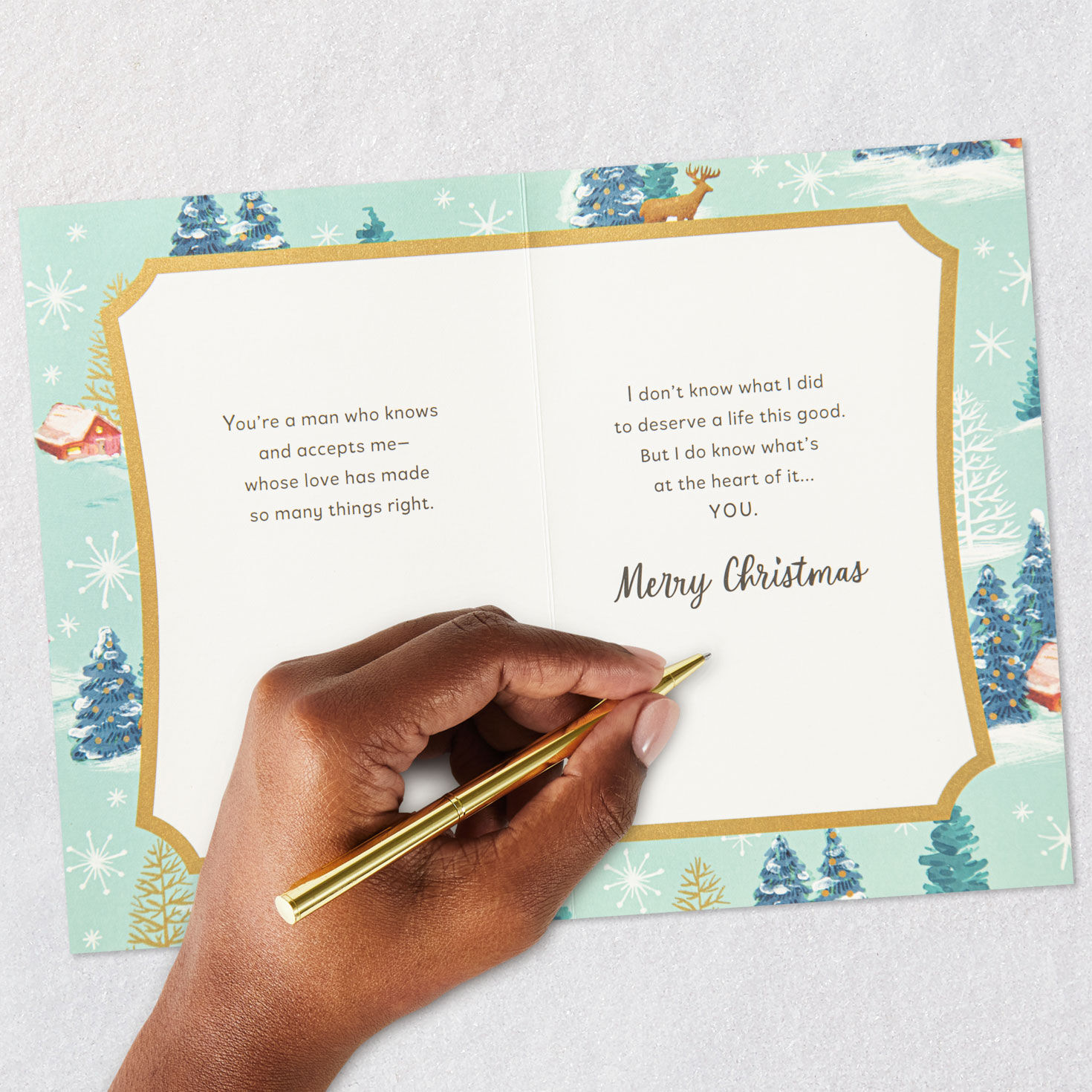 Winter Scenes With Ribbon Husband Christmas Card Signing card image number 8