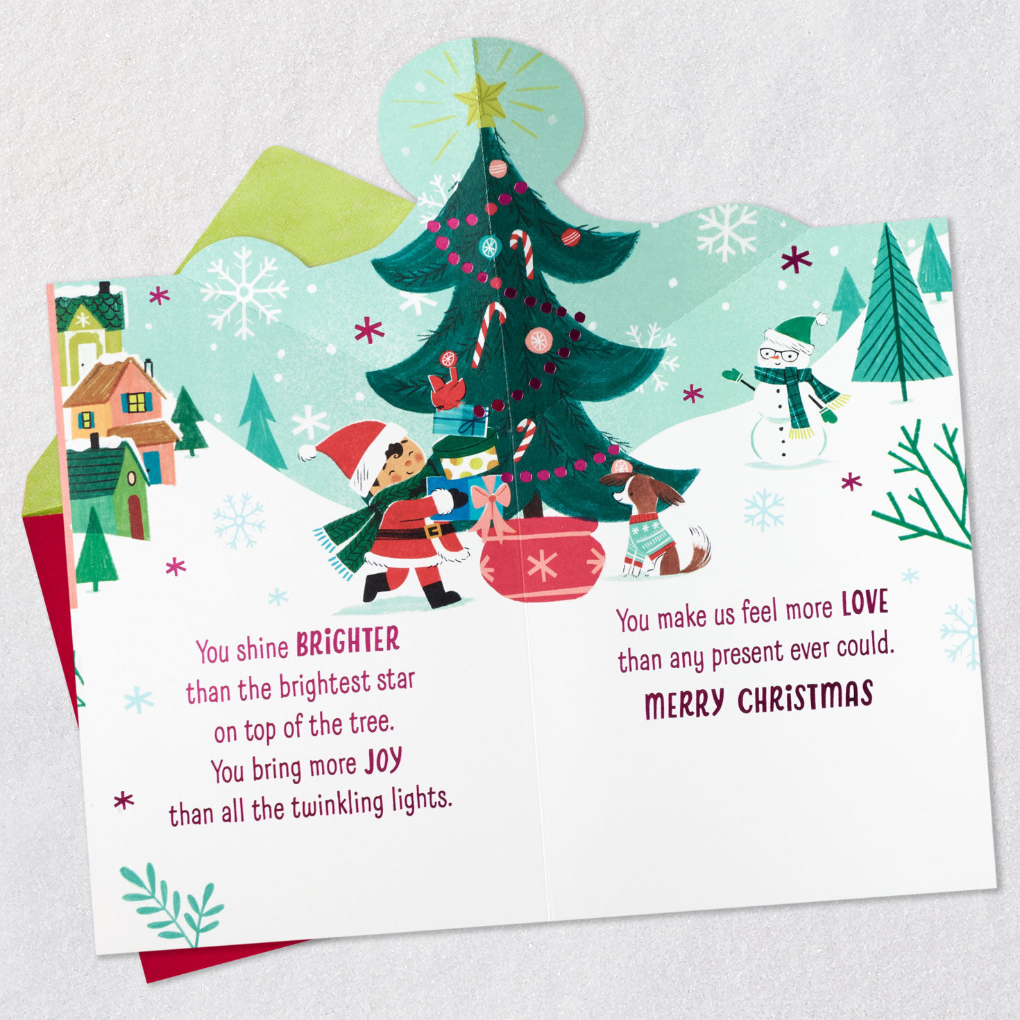 Girl and Snowman Christmas Card for Granddaughter Open card with envelope image number 2
