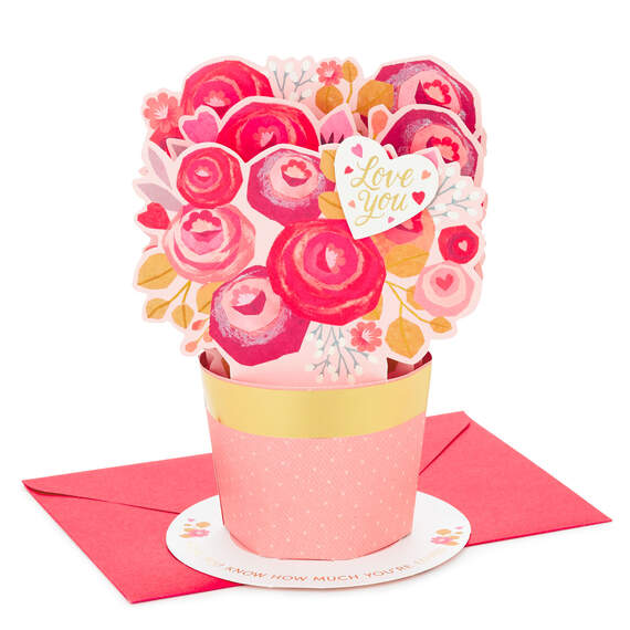 Love You Flower Vase 3D Pop-Up Valentine's Day Card, , large image number 1