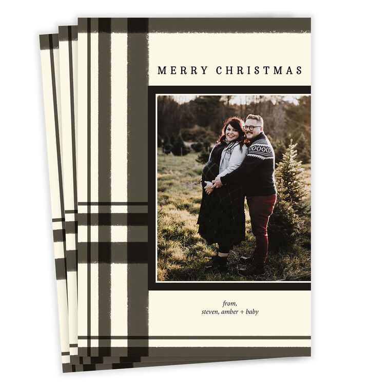 Black and Cream Plaid Flat Christmas Photo Card