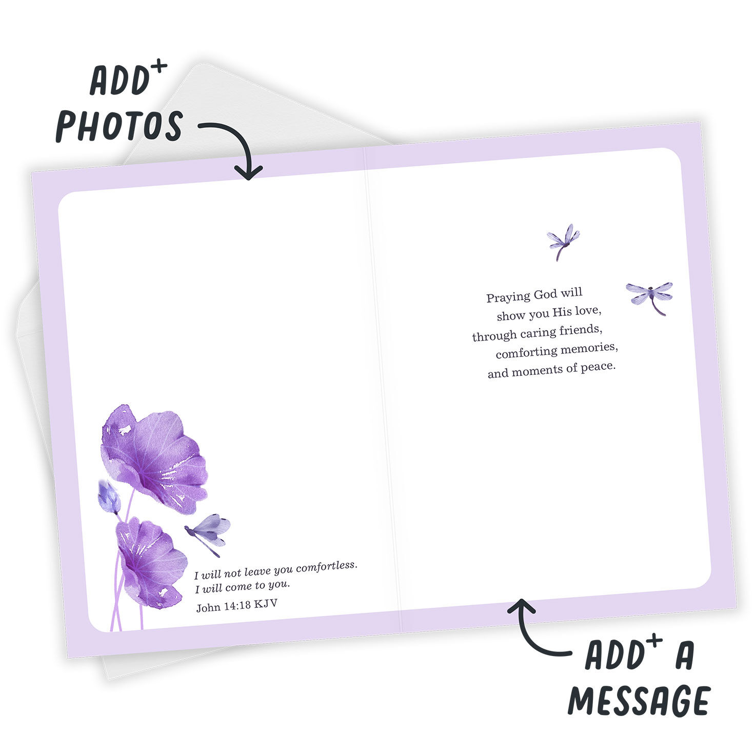 God's Love and Comfort Personalized Sympathy Card Open Card with Envelope indicating personalization image number 3