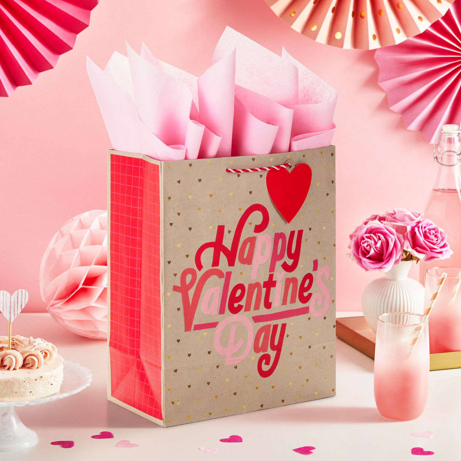 Happy Valentines Day on Kraft Large Gift Bag & Tissue in use image number 2
