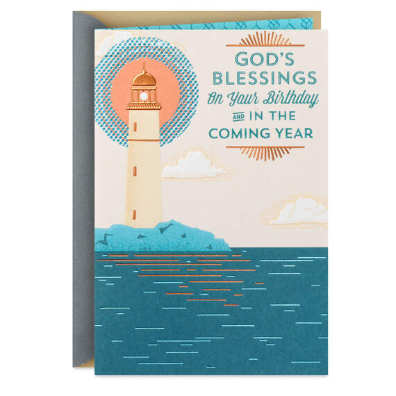 God's Blessings Lighthouse Religious Birthday Card