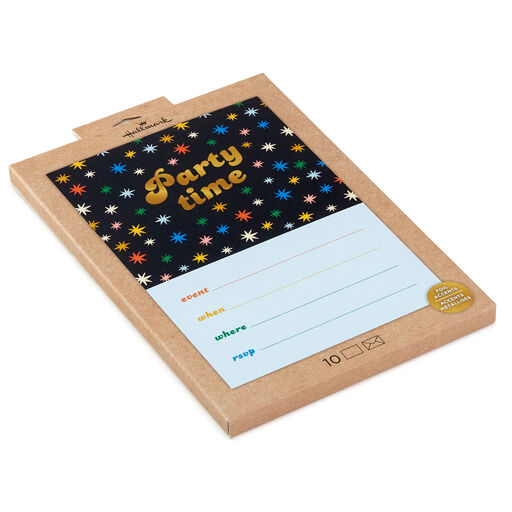 Party Time Stars on Black Party Invitations, Pack of 10, 