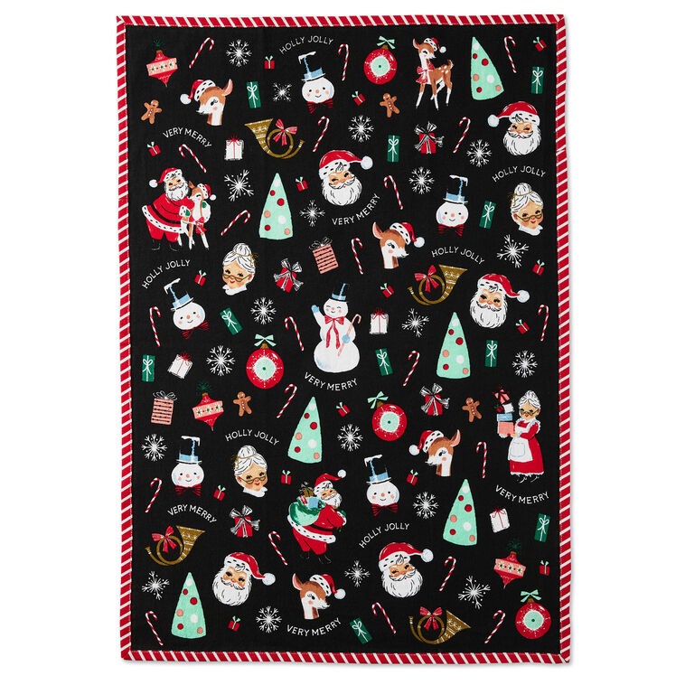 Vintage Christmas Icons Tea Towel, 18x26