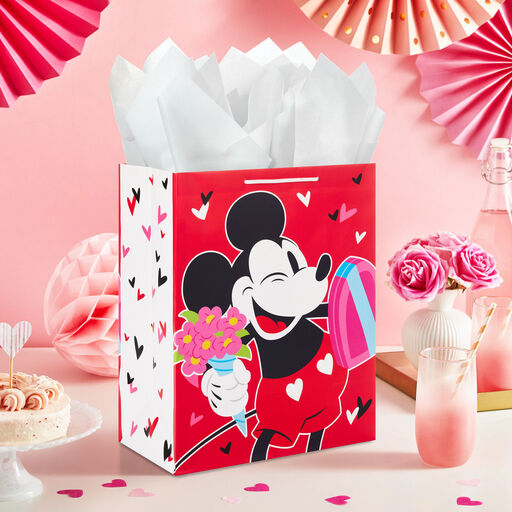 13" Disney Mickey Mouse With Bouquet Large Valentine's Day Gift Bag, 