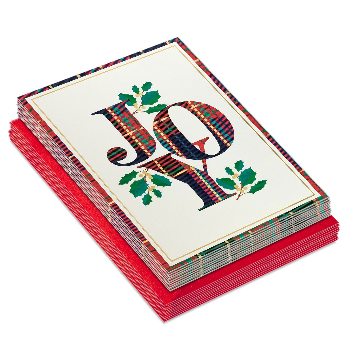 Festive Plaid Lettering Boxed Christmas Cards front stacked image number 2